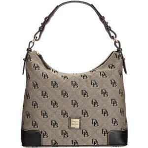 Dooney & Bourke Erica Signature Monogram Leather Trim Hobo Bag Purse Grey Black